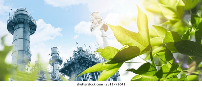 Green Industry Eco Power Factory Good environment ozone air low carbon footprint wide for banner. - Shutterstock ID 2311791641