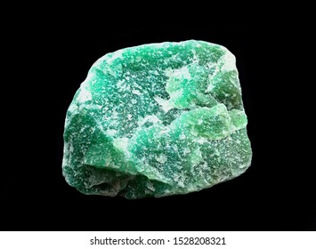 Green Isolated Specimen Of Raw Aventurine Stone Mineral Against Black Limbo Background