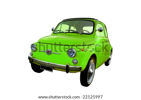 Green Italian Fiat 500 isolated on a white background