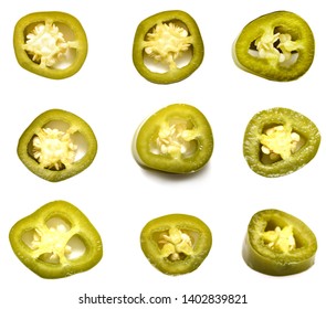 Green Jalapeno Pepper Slices Isolated White Background