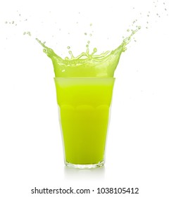 Green Juice Glass Splashing Isolated On White