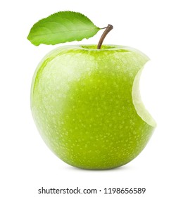Green juicy apple, bite, isolated on white background, clipping path