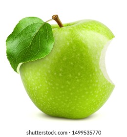 Green juicy apple, bite, isolated on white background, clipping path