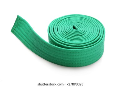 Green Karate Belt On White Background