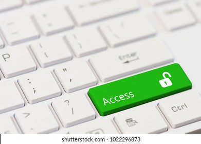 Green key with text Access and open padlock icon on white laptop keyboard. - Shutterstock ID 1022296873