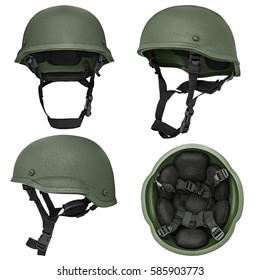 Green, Khaki Military Helmet, Isolated White Background