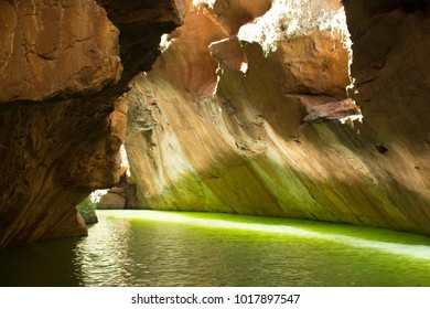 Green lagoon in a cave in the brazilian river Sao Francisco that cross the brazil territory from south of brazil to northeast