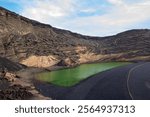 The Green Lake, Churco Verde Beach, Playa de los Ciclos in Timanfaya National Park of Lanzarote, Canary Islands, Spain