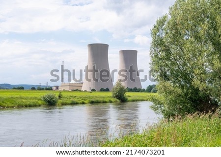 Green landscape and nuclear power plant
