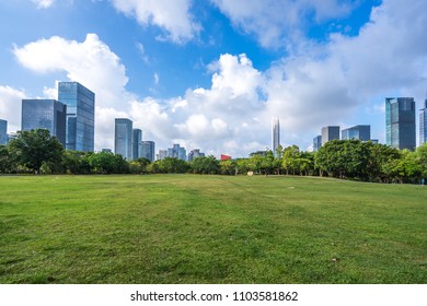 Green Lawn With City Skyline In Shenzhen China