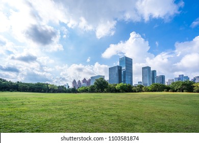 Green Lawn With City Skyline In Shenzhen China