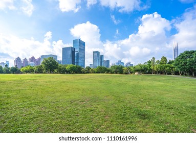 Green Lawn With City Skyline In Shenzhen China