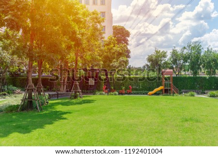 green lawn field backyard playground nature garden outdoor space for children background.
