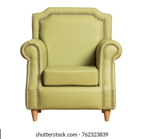 Green Leather Chair Isolated On White Background