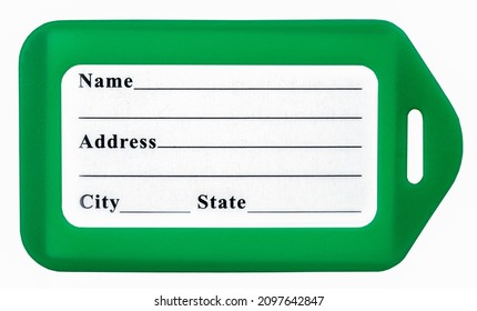 Green Leather Luggage Tag With Name, Address, City, State, Phone Fields. Luggage Label With Strap. Travel Tag
