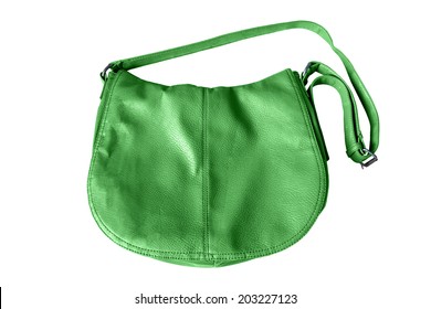 Green Leather Shoulder Bag Isolated Over White