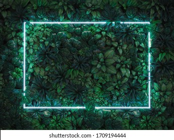 Green leaves with neon light frame - Powered by Shutterstock