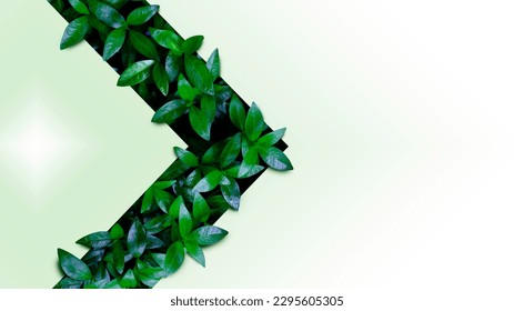 Green leaves texture in the form of an arrow. Mockup for natural and organic products. Natural design, background and wallpaper - Shutterstock ID 2295605305