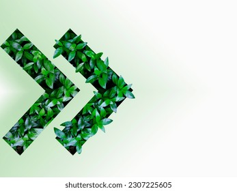 Green leaves texture in the form of an arrow. Mockup for natural and organic products. Natural design, background and wallpaper