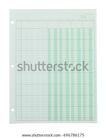 Green Ledger Graph Paper Isolated on White Background.