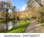 Green leisure park Bois des Reves with lake in Ottignie Louvain la Neuve, province of Walloon Brabant, Belgium