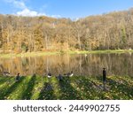 Green leisure park Bois des Reves with lake in Ottignie Louvain la Neuve, province of Walloon Brabant, Belgium