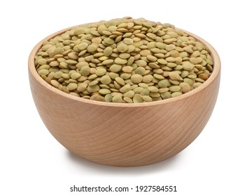 Green Lentils In Bowl Isolated On White