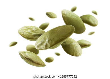 Green Lentils Levitate On A White Background.