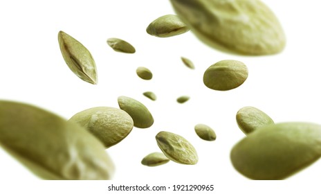 Green Lentils Levitate On A White Background