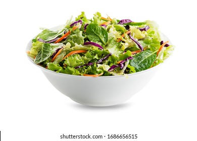 Green Lettuce Salad With Fresh Mixed Vegetables Isolated On White Background