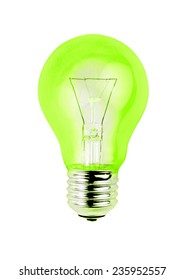 Green Light Bulb Isolated On White Background. 