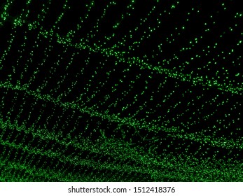 Green lights pattern for design. New Year's garland. Waves of stars copy space.
