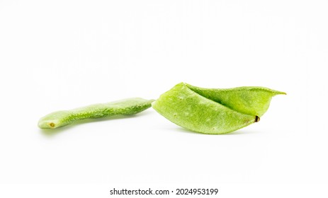 Green Lima Beans Or Hyacinth Beans Over On White Background