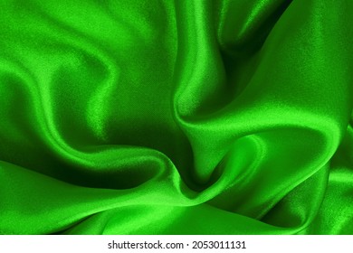 Green Lime Color Fabric Texture Background, Detail Of Silk Or Linen Pattern.