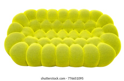 Green Lime Sofa With Pillow. Soft Lemon Couch. Classic Pistachio Divan On Isolated Background