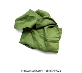 Green Linen Napkin Isolated On White Background.