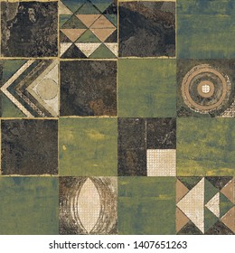 green Lisbon geometric Azulejo tile 