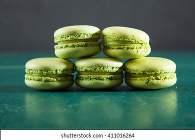 Green Macarons On  Green Table