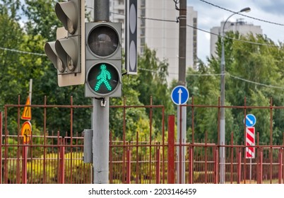 A Green Man Is Burning At The Traffic Light