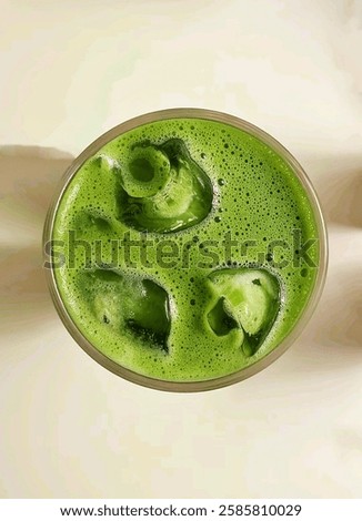 green matcha with ice cubes