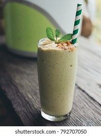 Green Matcha Smoothie Drink With Bananas