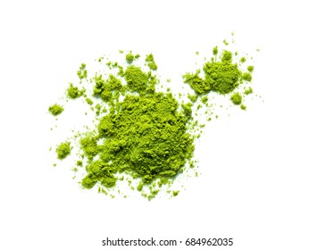 Green Matcha Tea Powder Isolated On White Background