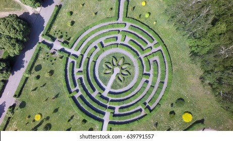 Green Maze In A Garden, Aerial View