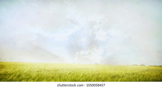 Green meadow under blue sky with clouds - Shutterstock ID 1050058457