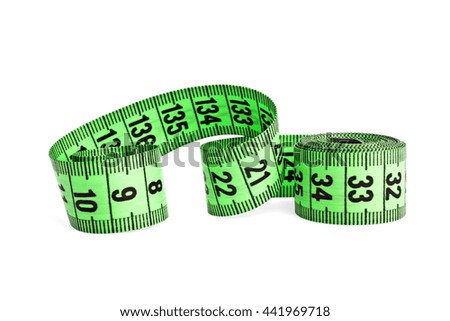 Green measuring tape isolated on white background