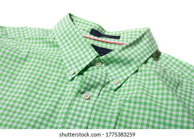 Green Mens Check Shirt With Button Down Collar