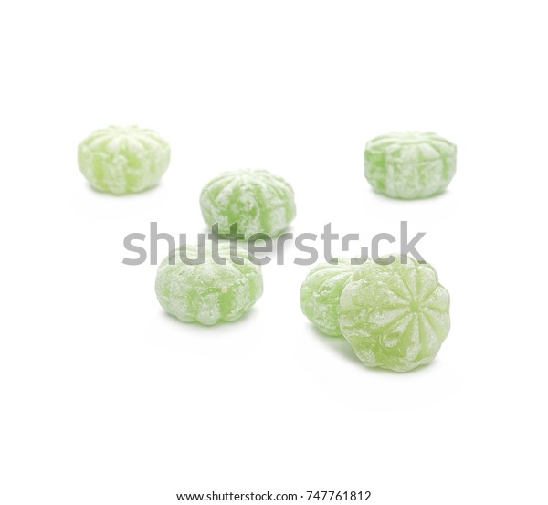 Green Menthol Candies Isolated On White Stock Photo 747761812