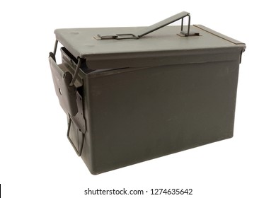 Green Metal Ammo Box On White Background