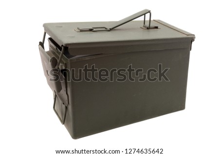 Green metal ammo box on white background
