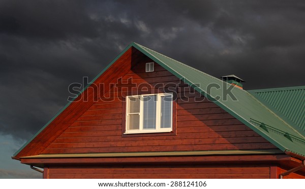 Green Metal Roof Under Dark Cloudy Stock Photo Edit Now 288124106